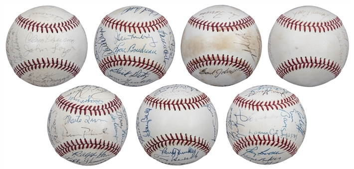Lot of (7) Old Timers Game Multi Signed Baseballs (Doerr Family LOA & PSA/DNA PreCert)